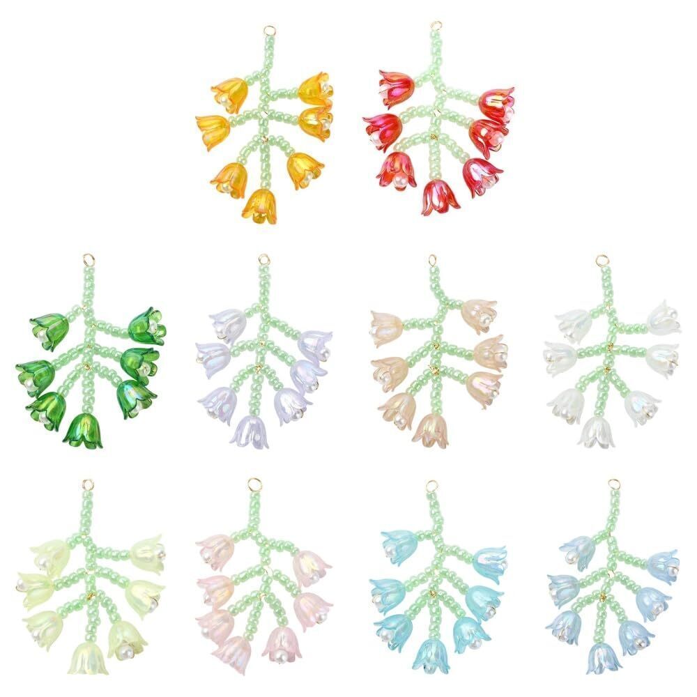 6704 10Pcs Handmade Flower Branch Charms Spring Theme Colorful Floral